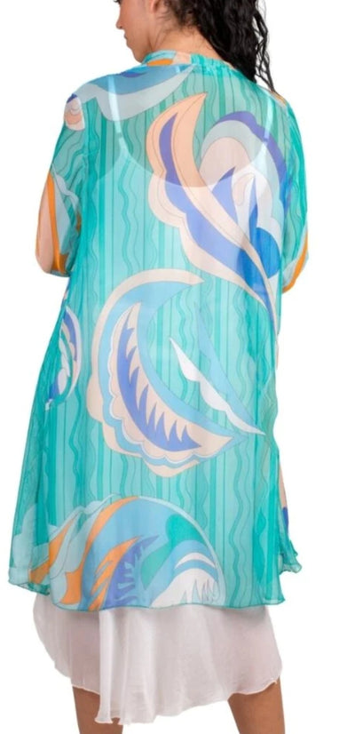 Turquoise Aquatic Long Silk Duster-One Size