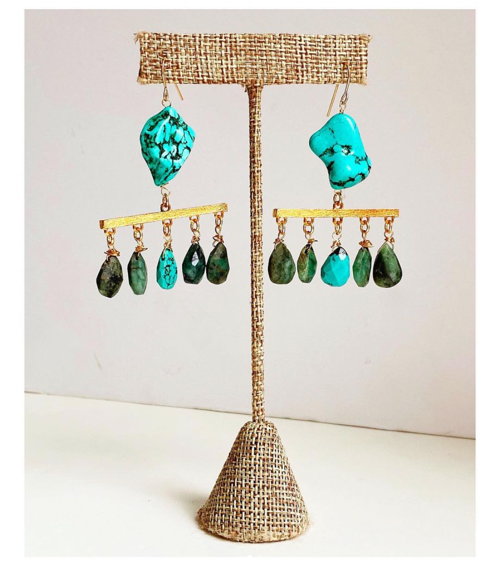 Statement Earrings- Crystal Earrings- Turquoise Earrings