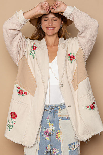 Jacket with Rose detail in Oat Milk