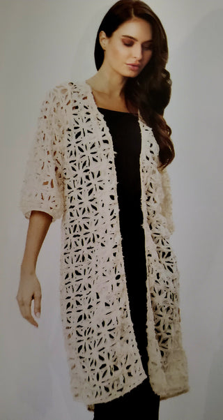 Off White Hand Knitted Crochet Duster