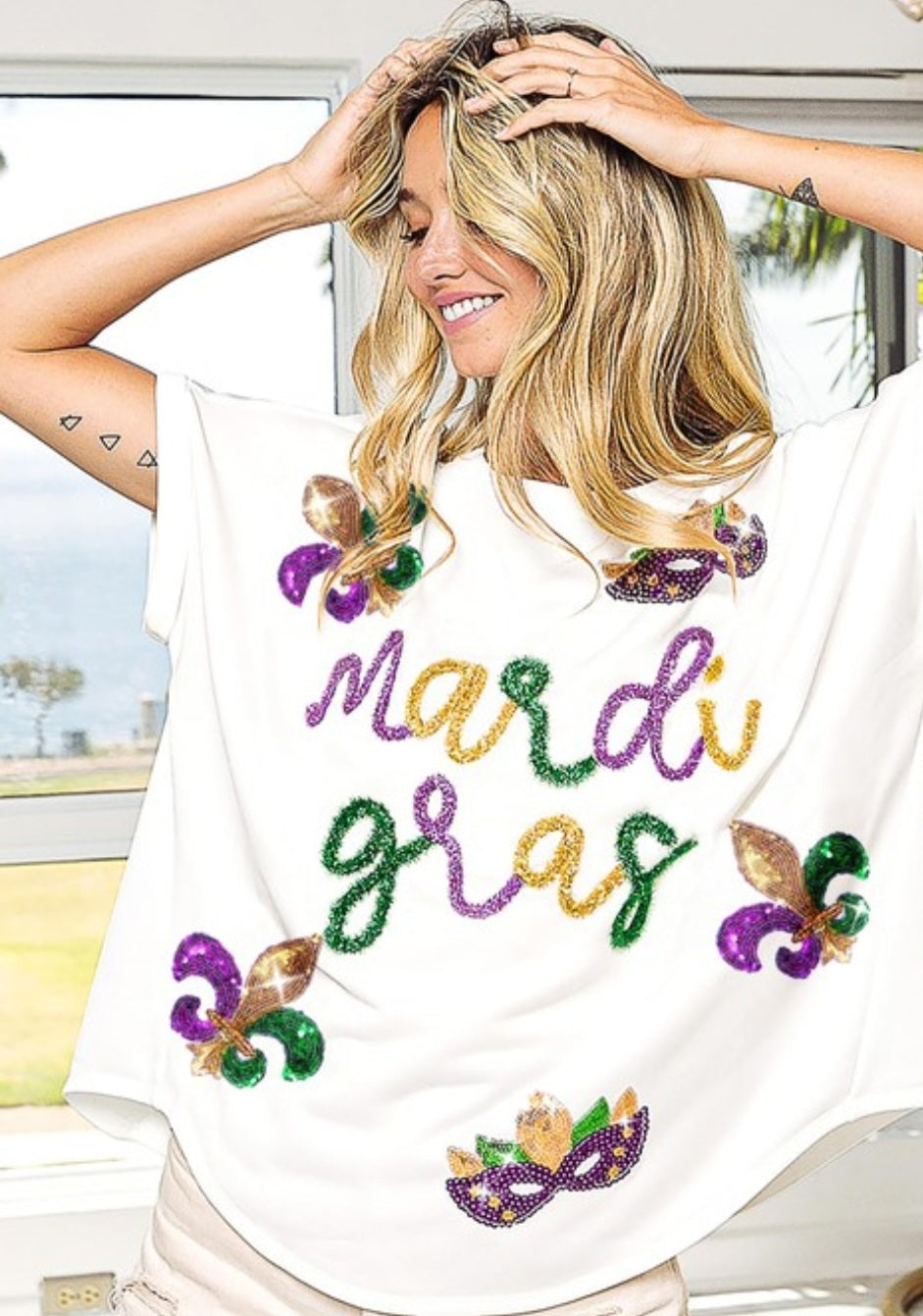 Mardi Gras Lettering and Sequin Patch Sweater