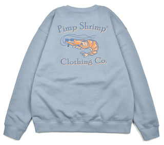 Original Logo Crewneck Misty Blue | Pimp Shrimp Clothing Co