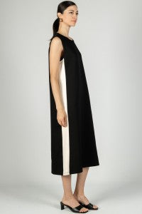 Black Scuba Modal Sleeveless Side Stripe Midi Dress