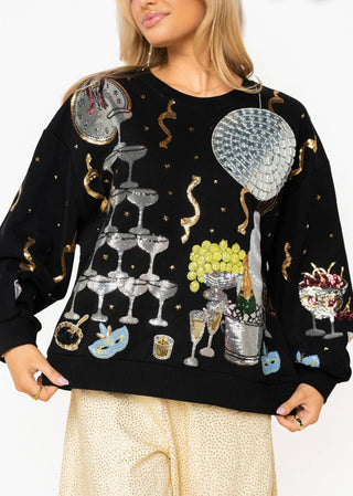 Champagne Tower NYE Sweatshirt Black by: Queen of Sparkles