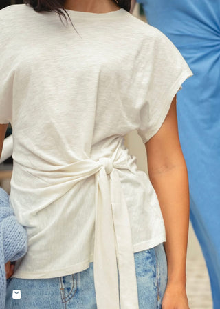 White Crew Neck Cap Sleeve Top