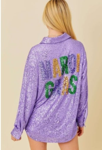 Long Sleeve Mardi Gras Sequin Sparkle Top