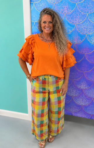 Kinsley Tangerine Double Ruffle Sleeve Tee