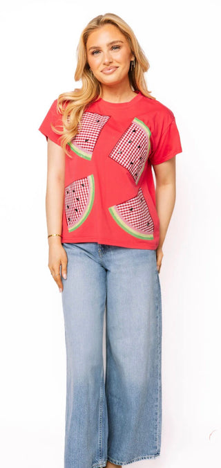 Queen of Sparkle Red Gingham Watermelon Tee