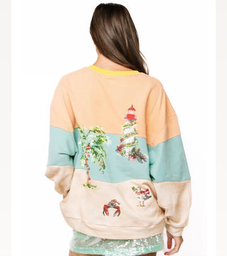 Queen of Sparkles Multi Christmas Beach Scene Sweatshirt