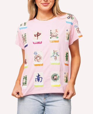 Queen of Sparkle Light Pink Scattered Mahjong Tee