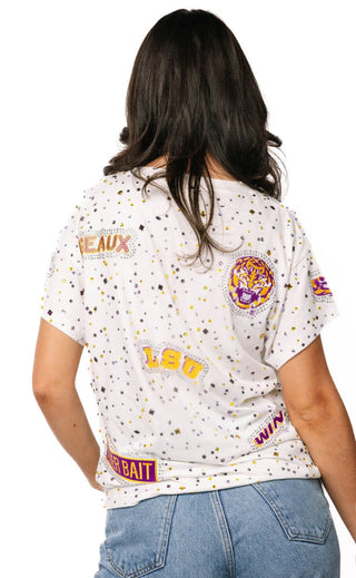 Queen of Sparkles Licensed LSU Multi Scattered Logo Tee