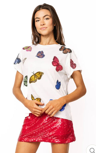 Queen Of Sparkles White Multi Butterfly Tee