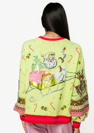 Queen of Sparkles Light Green Martini Vintage Santa Sweatshirt