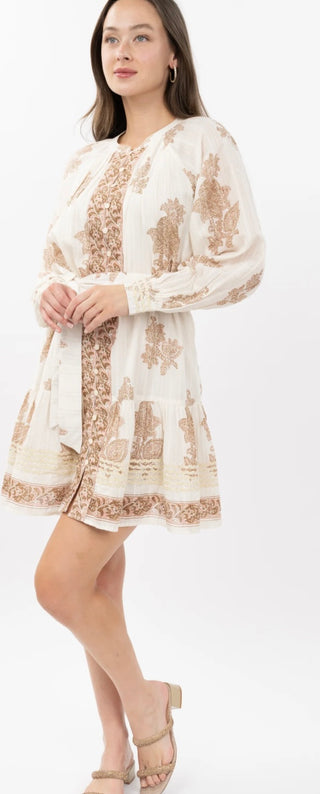 Uncle Frank Ivory Paisley Dress with metalic trim