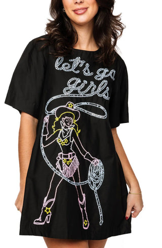 Queen of Sparkles Black Lets Go Girls Lassoing Cowgirl Cotton Dress