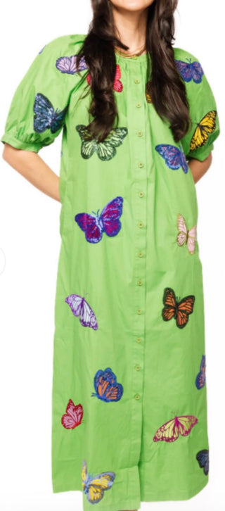 Queen of Sparkles Multi Butterfly Cotton Midi Dress