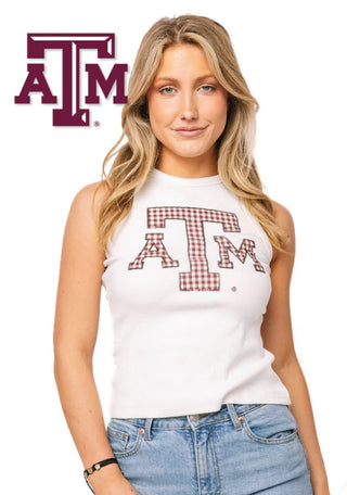 Queen of Sparkles Licensed Texas A&M Gingham Mascot Tank