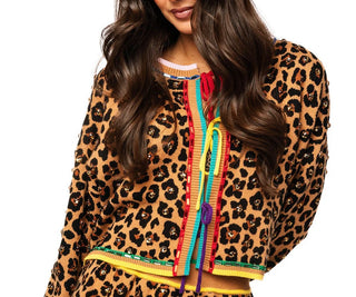Queen of Sparkles Leopard Multi Tie Rhinestone Sweater