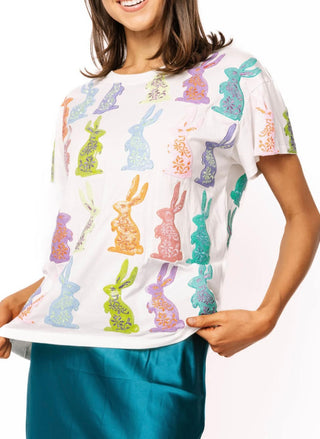 Queen Of Sparkles White Multi Easter Bunny  Tee