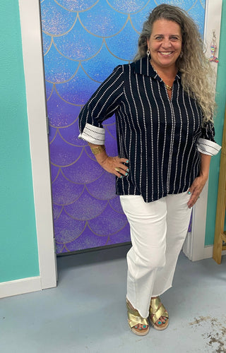 Foxcroft Agnes Striped Dot Black&White