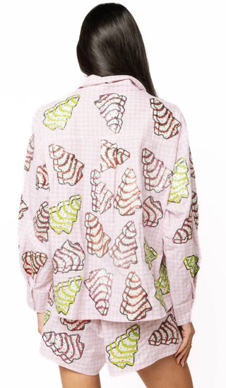 Queen of Sparkles Pink Gingham Christmas Tree Cookies Cotton Top