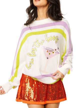 Queen of Sparkles Ivory, Green, Purple Here for the Boos Striped Knit Sweater