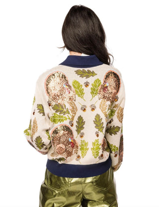 Queen of Sparkles Navy Trim Turkey, Leaf and Acorn Button Up