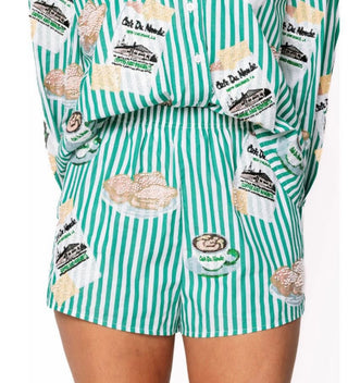 Queen of Sparkles Green and White Stripe Cafe Du Monde Icon Shorts