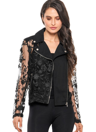 Black Sheer Embroidered Floral Jacket