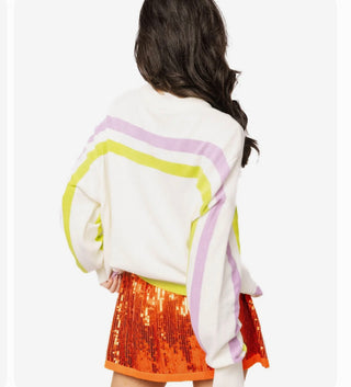 Queen of Sparkles Ivory, Green, Purple Here for the Boos Striped Knit Sweater