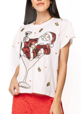 Queen of Sparkles White Santa In a Martini Glass Tee
