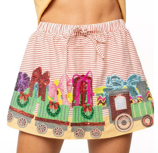 Queen of Sparkles Red Stripe Christmas Train Skirt