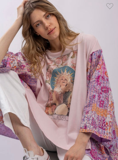 Dolly Pink Poncho Top with Quilted Sleeves