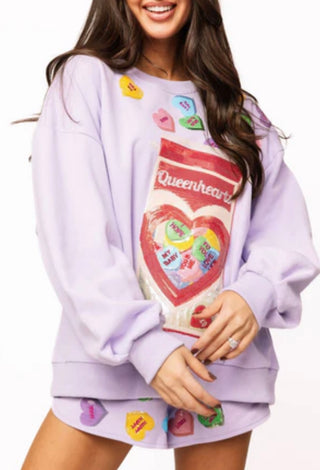 Queen of Sparkles Lavender Queen Hearts Candy Box Sweetheart Sweatshirt