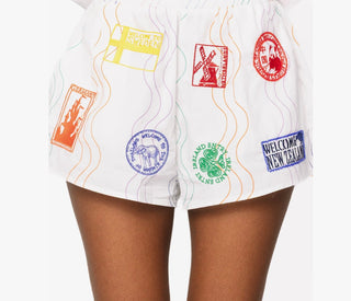 Queen of Sparkles White Multi Passport Stamp Shorts