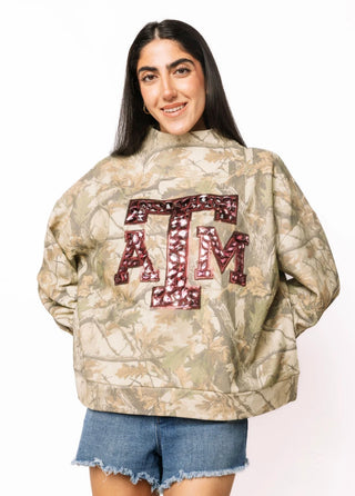 Queen of Sparkles Licensed A&M Mock Neck Camo Sweatshirt