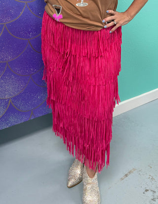 Hot Pink Fringe Skirt