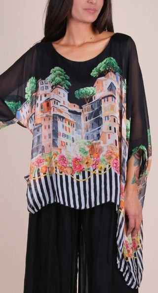 Italian Coast Black Silk Kaftan