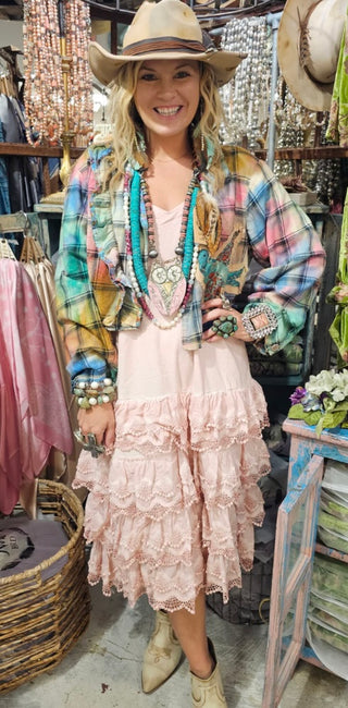 Pink Slip Dress With Ruffle Bottom