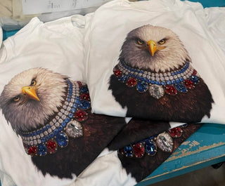 Jeweled Collar Eagle on White Tee