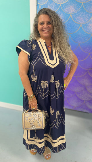 Navy Palm Tree Dress
