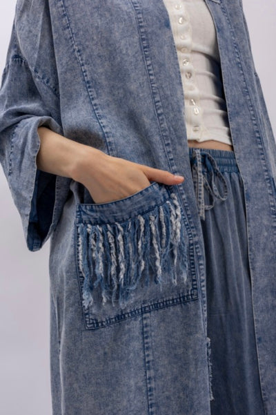 Denim Duster with Fringe and Star Detail