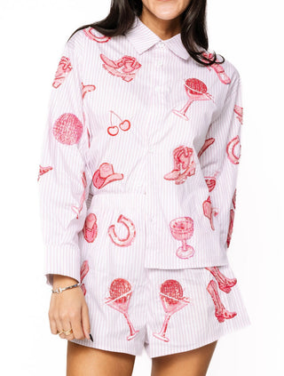 Queen of Sparkles Pink Disco Cowgirl Icon Collard Top