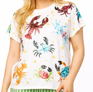 Queen Of Sparkles White Multi Crab and Lobster Tee