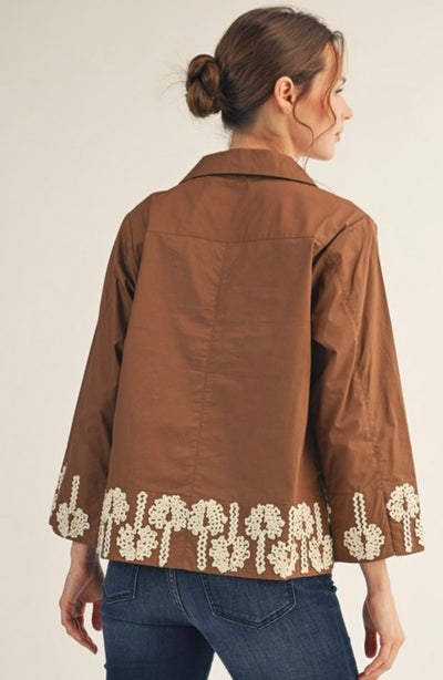 Mocha Poplin Top with Beige Rickrack