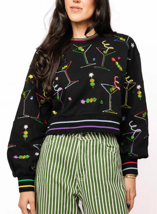 Queen of Sparkles Black Multi Rainbow Trim Martini Sweatshirt