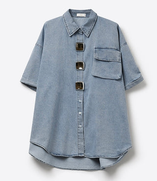 Q2 Silver Buttons Denim Shirt