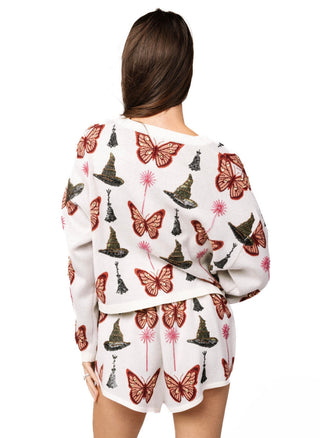 Queen of Sparkles Butterfly and Broomsticks Tie Front Cardigan