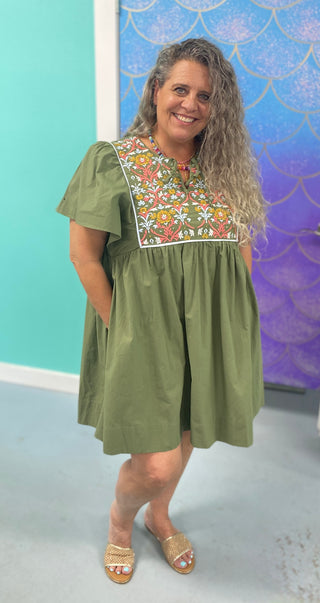 Mary Square Piper Olive Dress