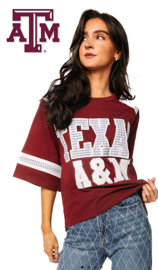 Queen of Sparkles Licensed Texas A&M Oversized Gingham Jersey